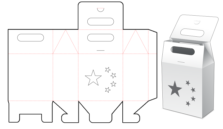Packaging die cut line with cut and fold lines