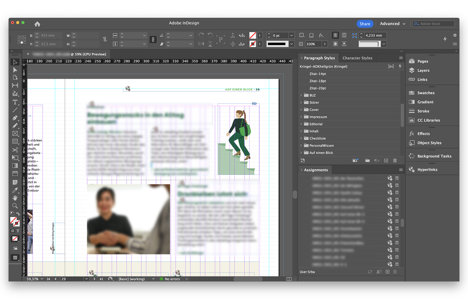 Layout corrections: margins, alignment and safe zones before printing