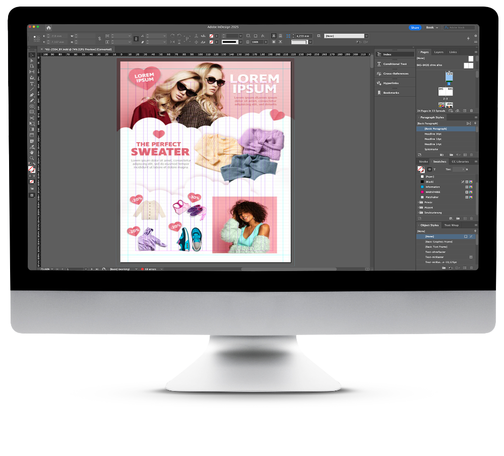 Prepress services: print file checked for bleed, color profiles and trapping