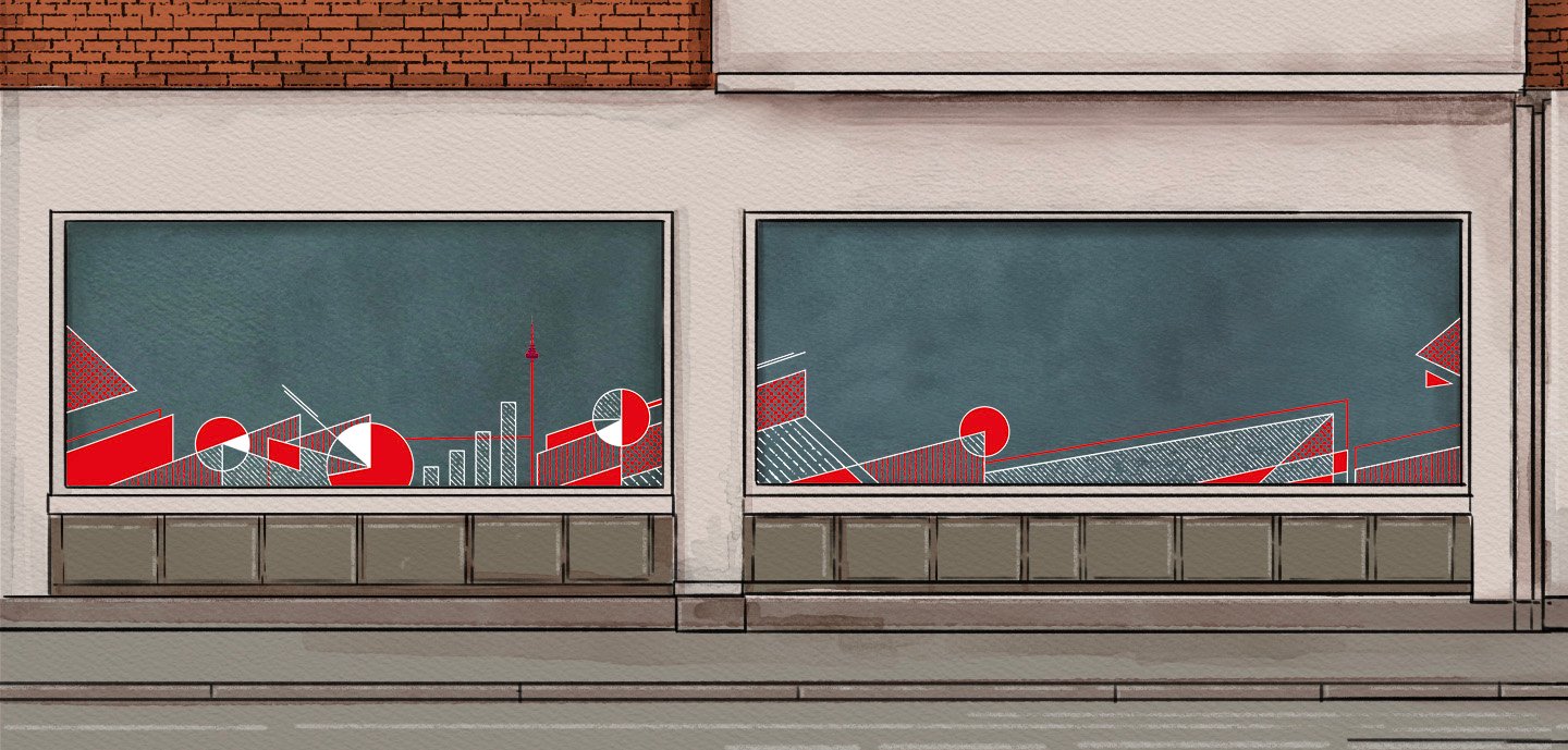 Visualization of the transparent sticker applied to a shop window